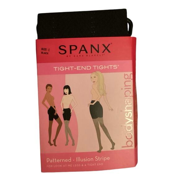 Spanx Tight-End Tights Black Patterned Illusion Tights Size C - Picture 1 of 3